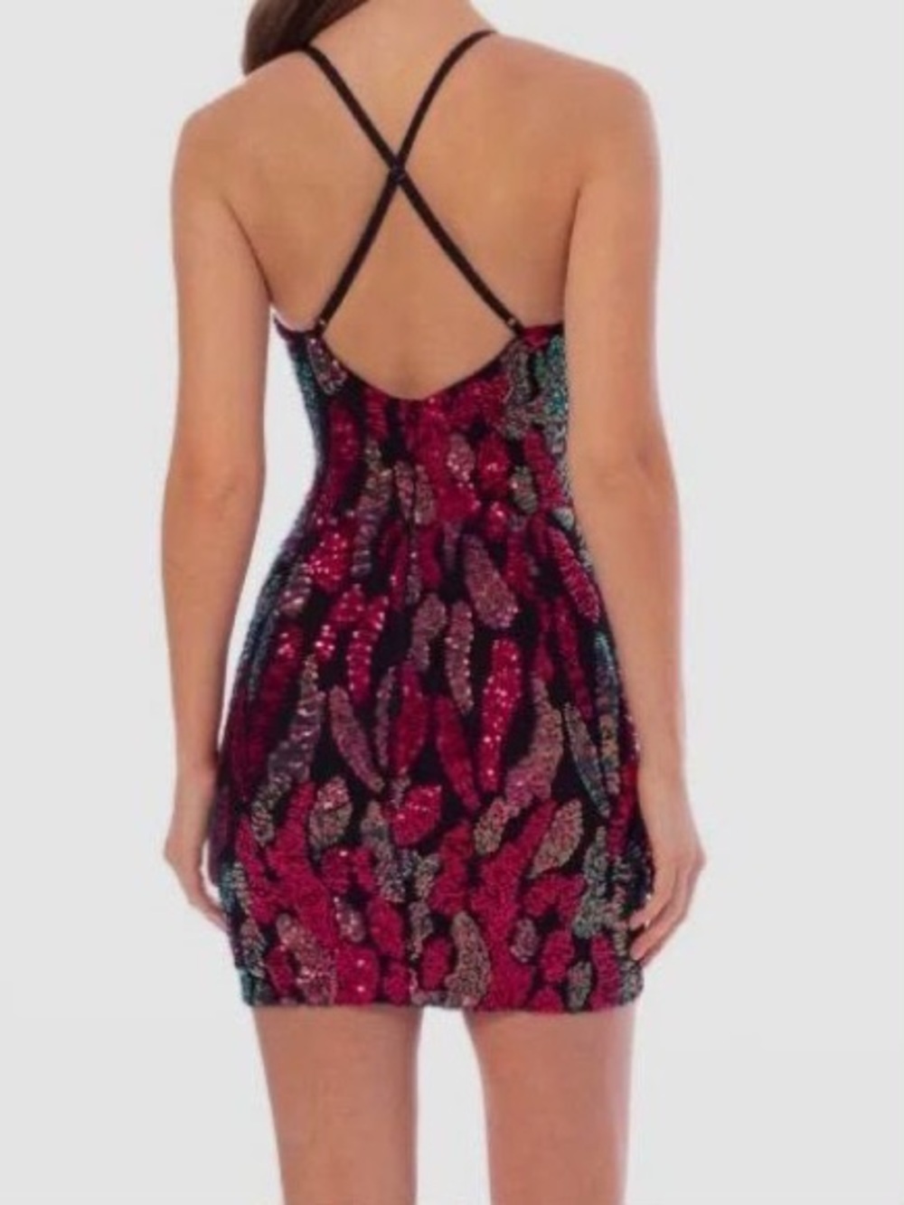 Backless Sequin Mini Dress in Red and Black
